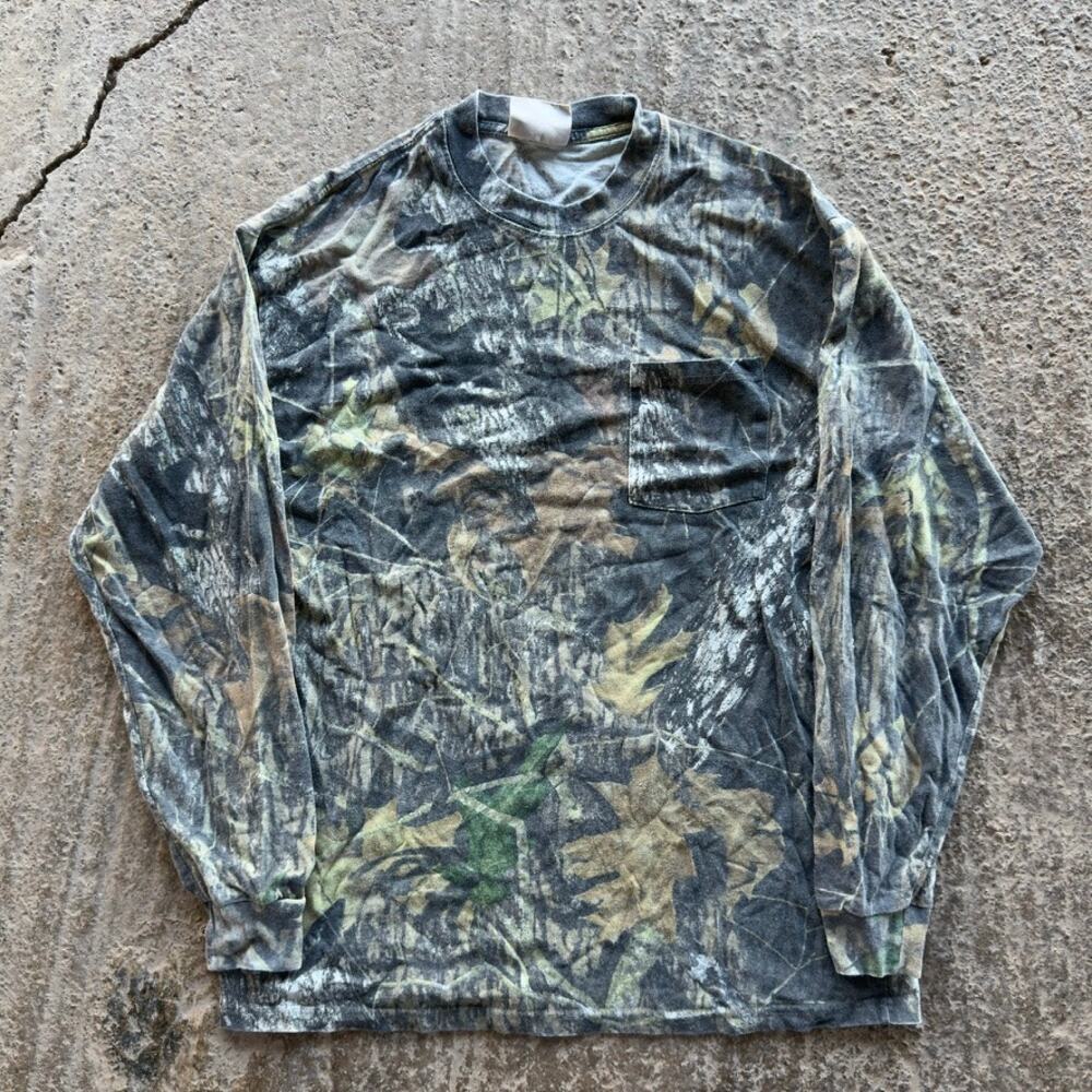 VINTAGE Y2K CAMO LONG SLEEVE POCKET T-SHIRT REALTREE FADED GREEN MENS LARGE
